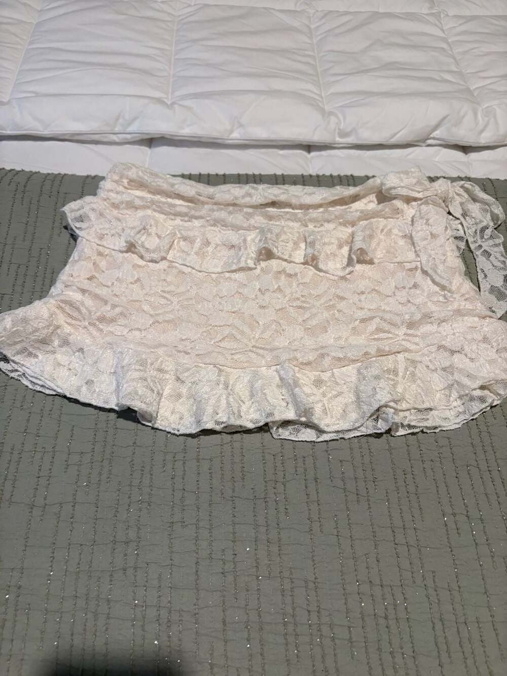 Daisy Street Lace Ruffle Mini Skirt Cream